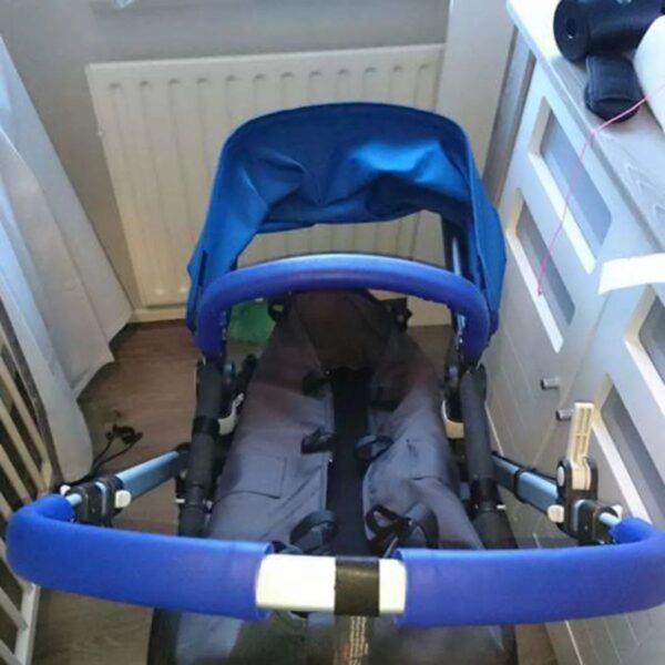 Customer photo: pram with a blue leather bumper bar cover by Re-Covers