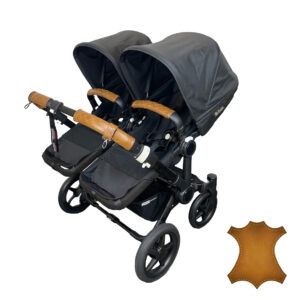 Cognac leather handle covers for carrying handle and push handle for a bugaboo donkey 3 duo and twin stroller