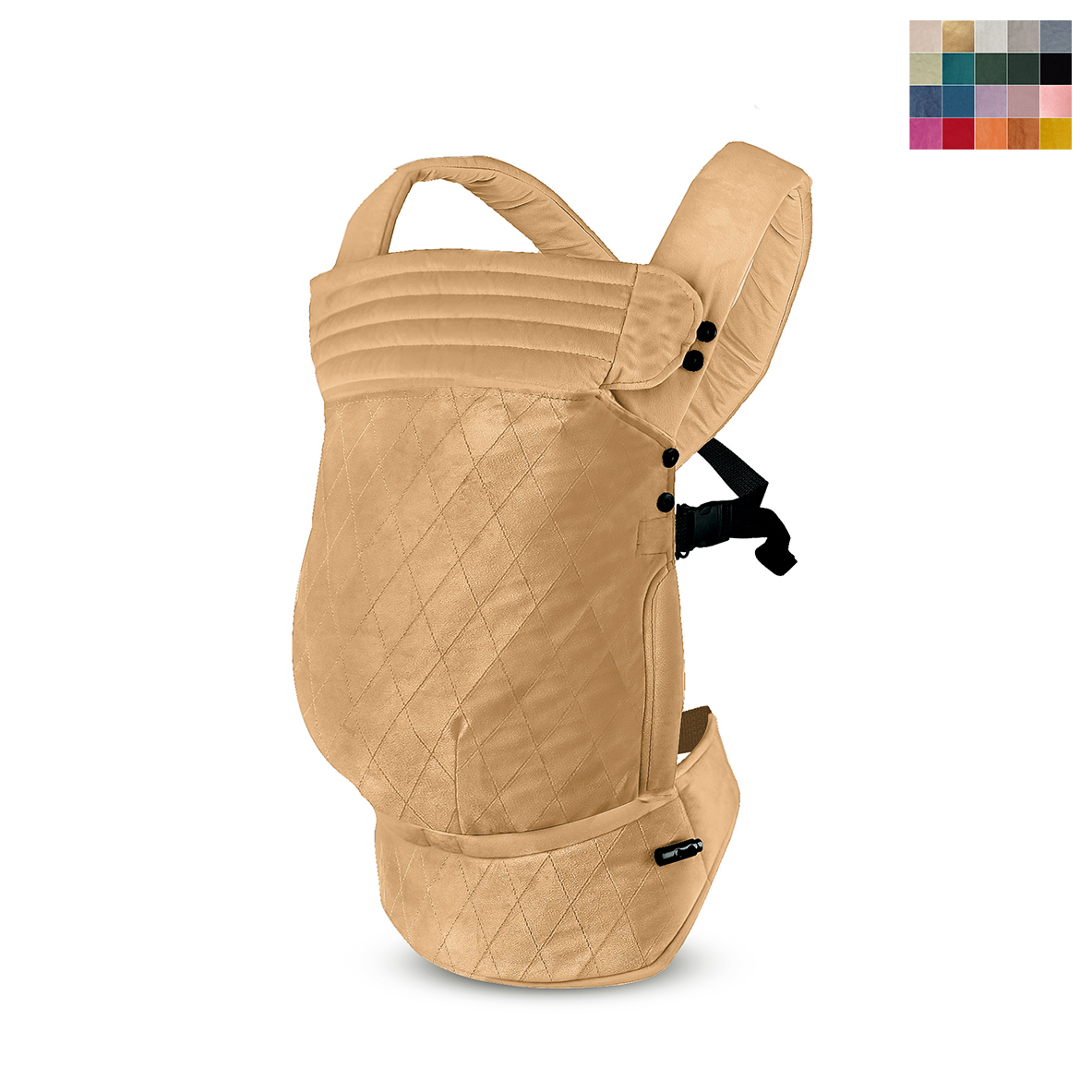 Beige baby carrier with checked pattern in velvet with adjustable straps and reversible headrest