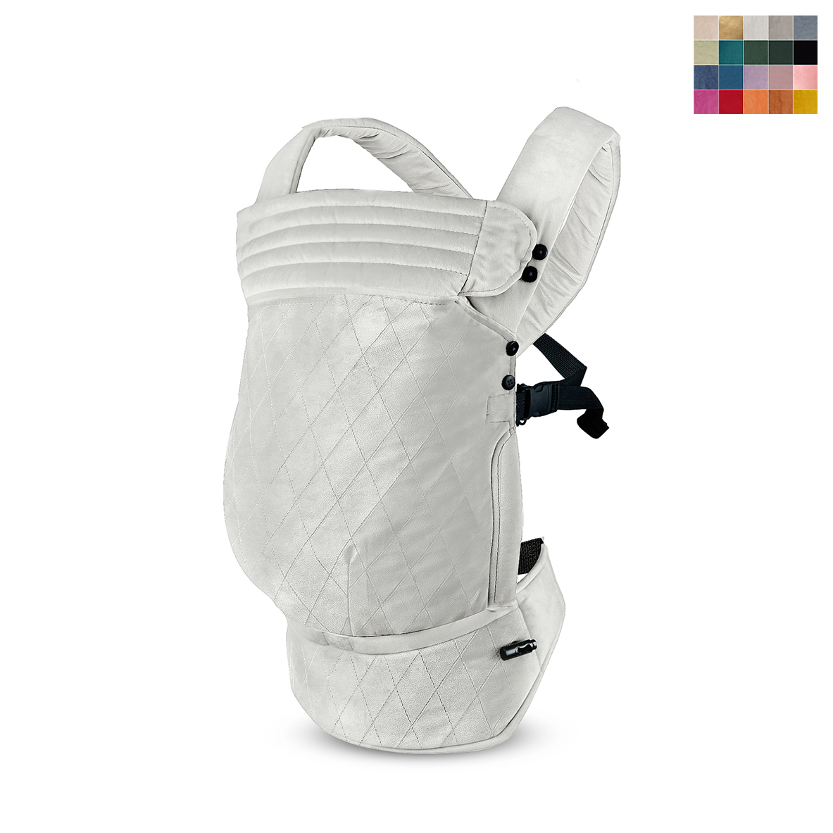 Light Gray baby carrier with checkered pattern in velvet with adjustable straps and reversible headrest