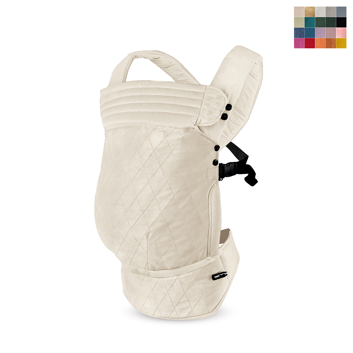 Offwhite baby carrier with checked pattern in velvet with adjustable straps and reversible headrest