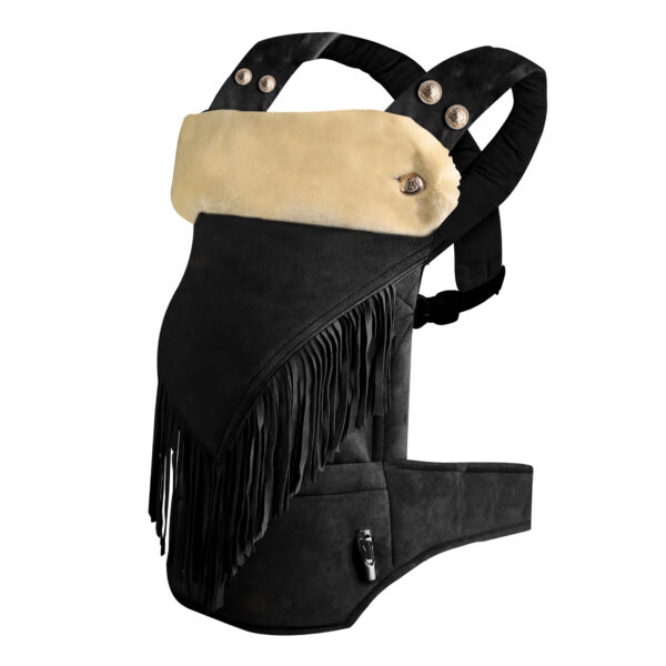 Baby-draagzak-Suede-Fringe-Zwart-met-Bontje